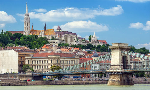 Main symbols of Budapest:  Chain Bridge. Walk to Buda side and up to the Castle District visiting the Royal Palace and the residential area