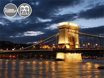 Панорамы вечернего Будапешта с борта теплохода. Прогулка по Дунаю с ужином и живой музыкой