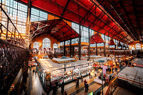 Great Market Hall Budapest - Culinary Tour. Great Market Hall Budapest is most popular tourist attractions in Budapest. Hungarian salamis, paprika, taste the true Hungarian Langos