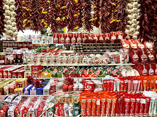 Great Market Hall Budapest - Culinary Tour. Great Market Hall Budapest is most popular tourist attractions in Budapest. Hungarian salamis, paprika, taste the true Hungarian Langos
